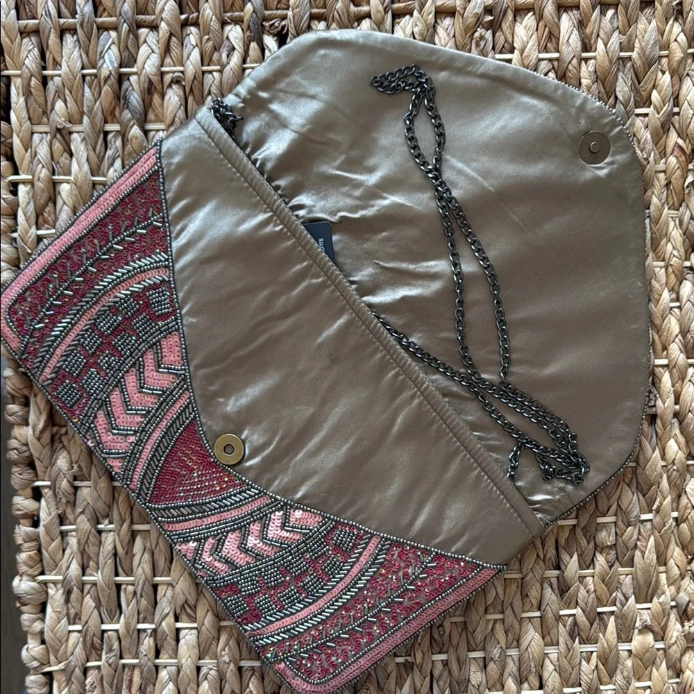 Pink and Brown Clutch with Intricate Design - Picture 4 of 5